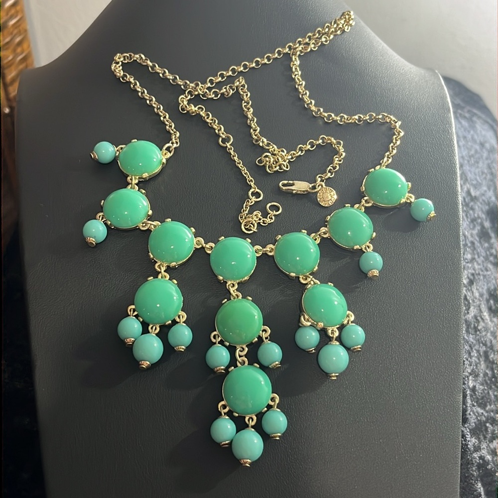 J. Crew Turquoise Beaded Chandelier Statement Necklace Gold Tone Bib